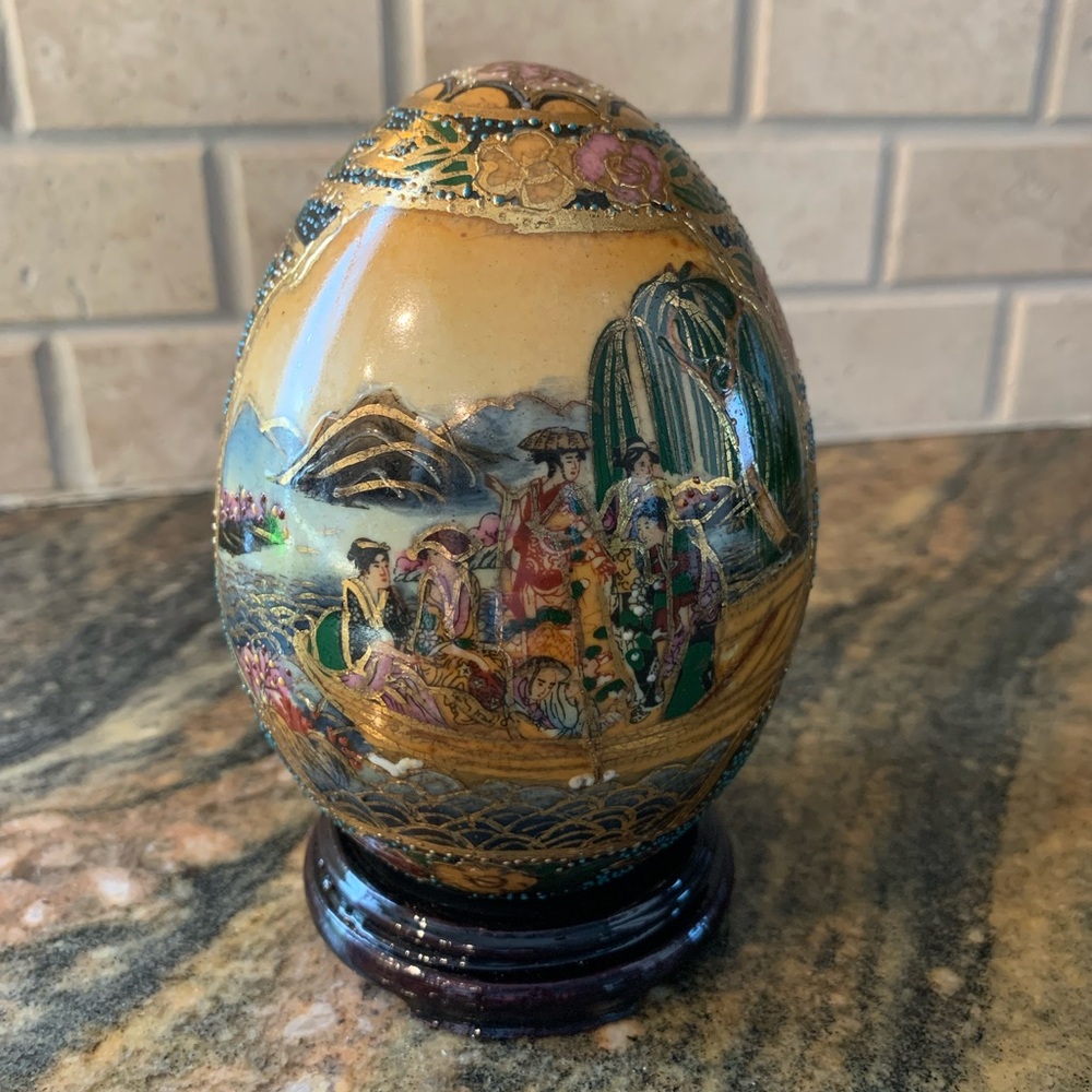 Handcrafted Oriental Decorative Egg with Stand